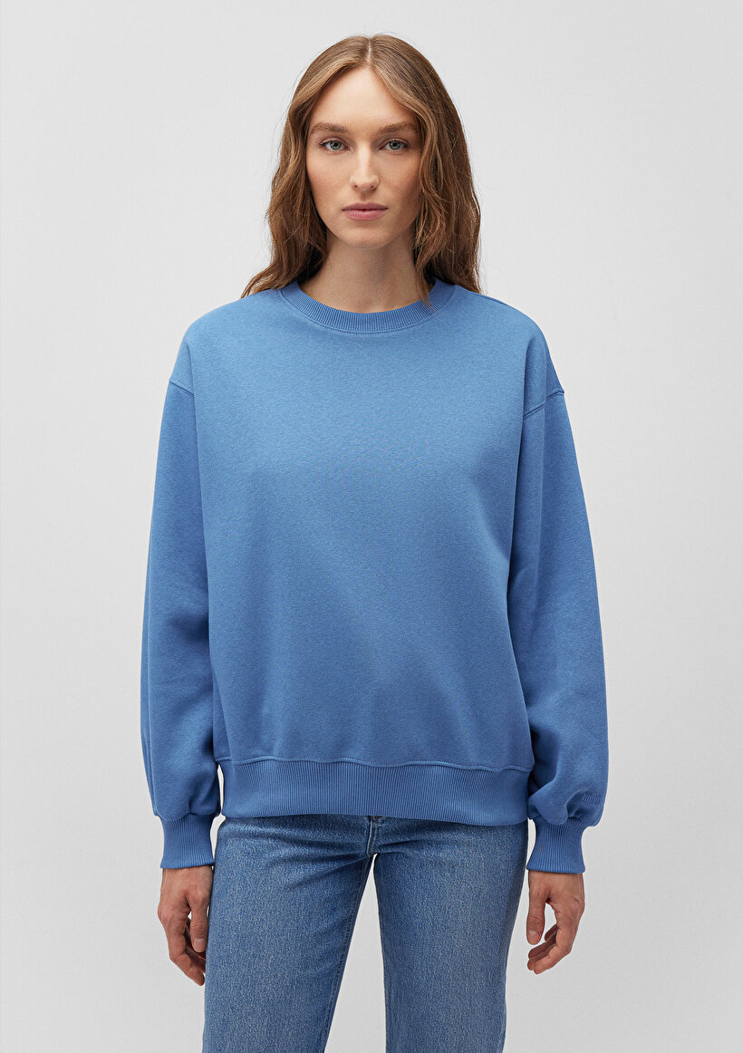 Bisiklet Yaka Mavi Basic Sweatshirt_2