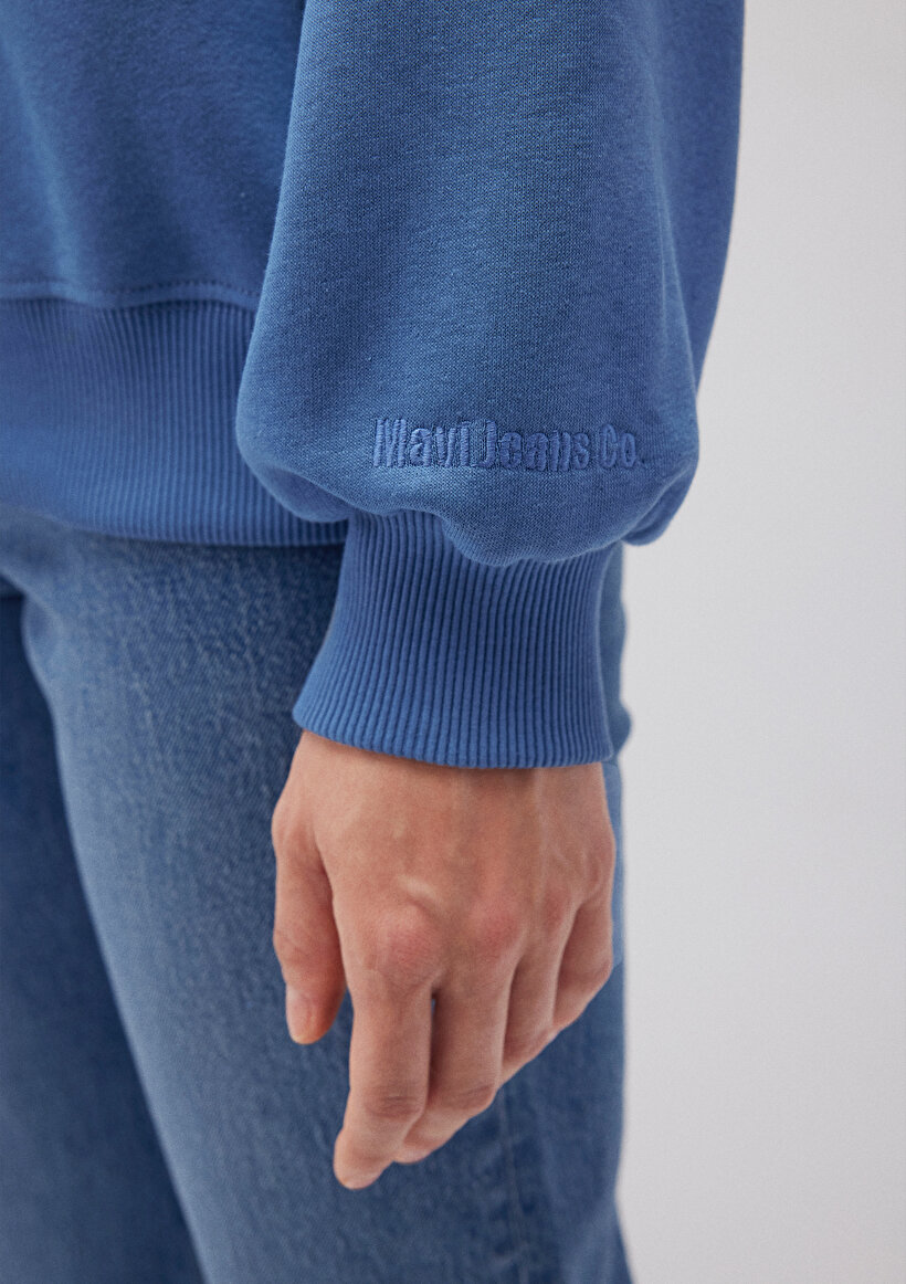 Bisiklet Yaka Mavi Basic Sweatshirt_4