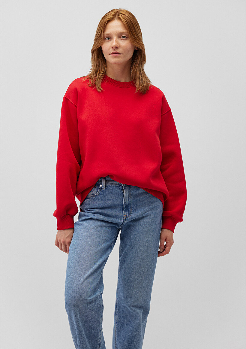 Bisiklet Yaka Kırmızı Basic Sweatshirt_1