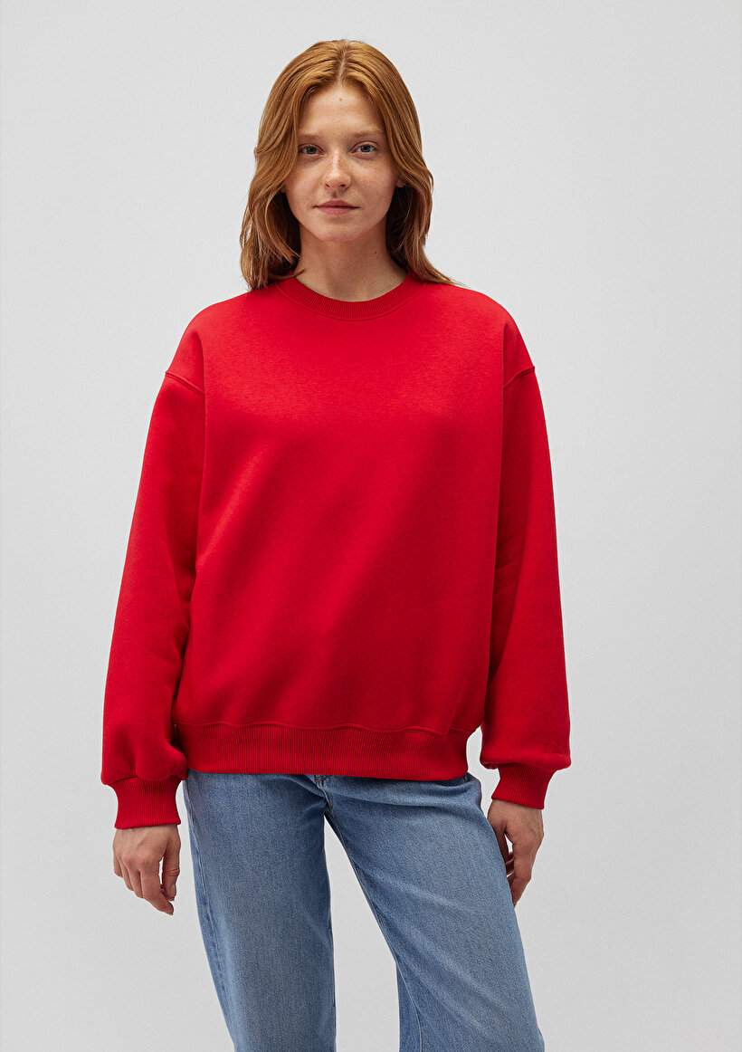 Bisiklet Yaka Kırmızı Basic Sweatshirt_2