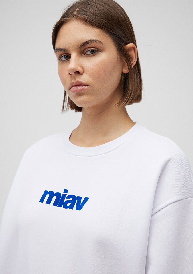 Miav Baskılı Beyaz Sweatshirt_4