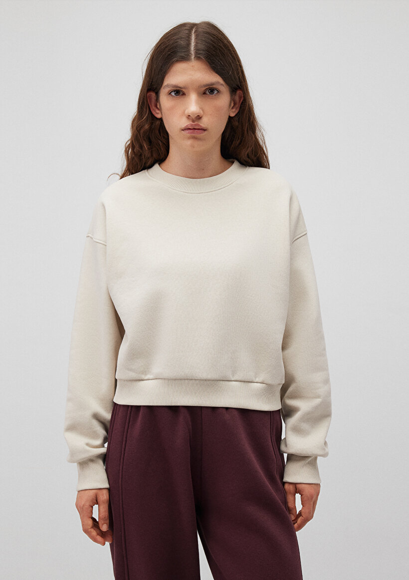 Bej Basic Crop Sweatshirt_2