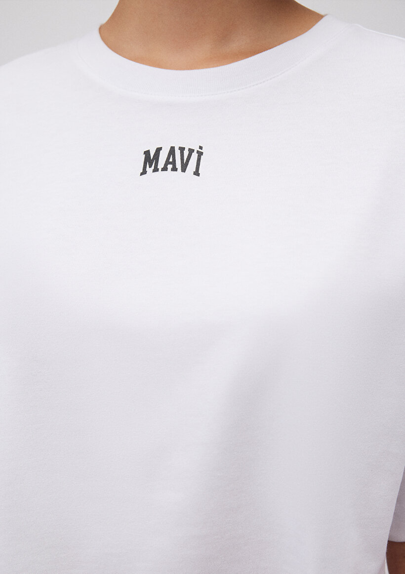 Mavi Logo Baskılı Beyaz Crop Tişört_6