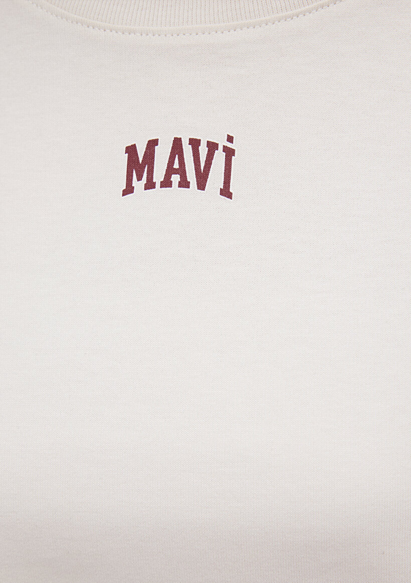 Mavi Logo Baskılı Bej Crop Tişört_5