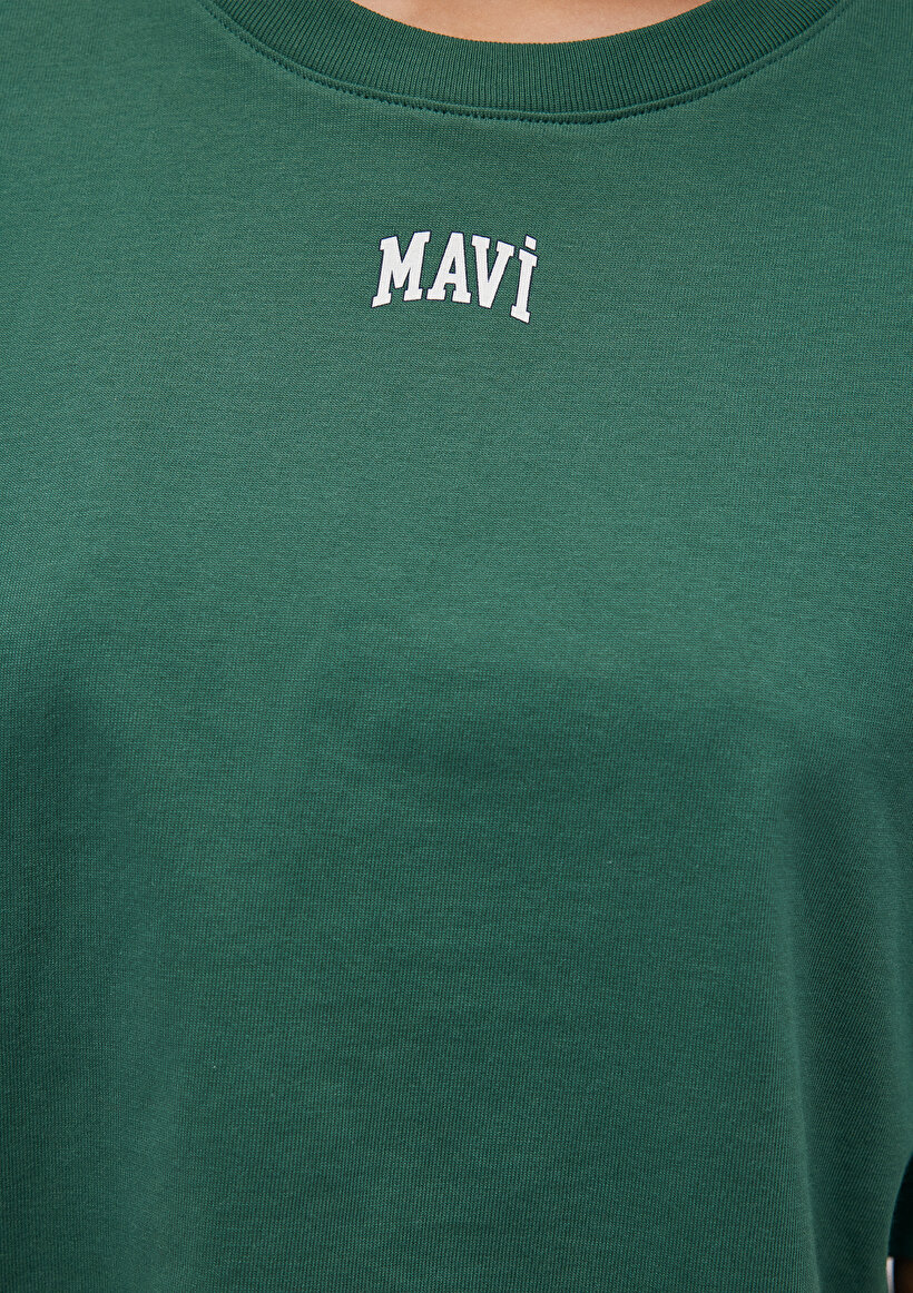 Mavi Logo Baskılı Yeşil Crop Tişört_5