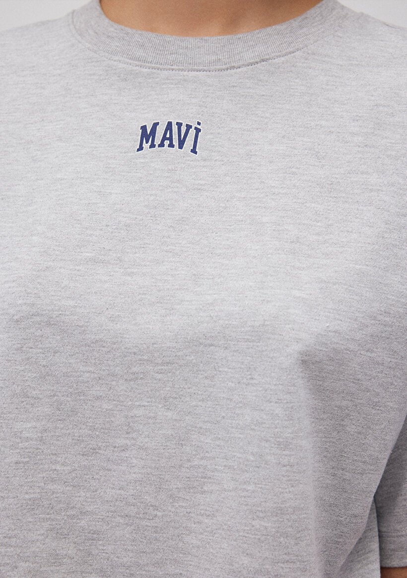 Mavi Logo Baskılı Gri Crop Tişört_5