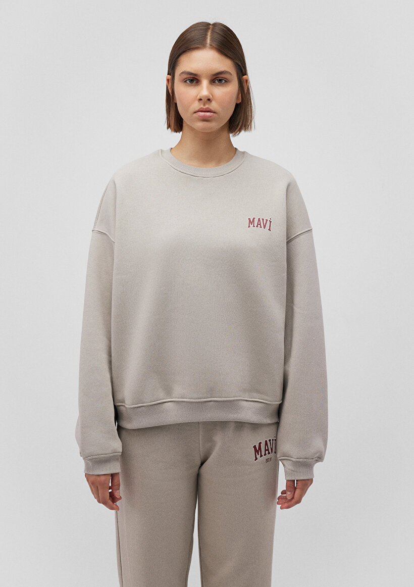 Mavi Logo Baskılı Gri Sweatshirt_2