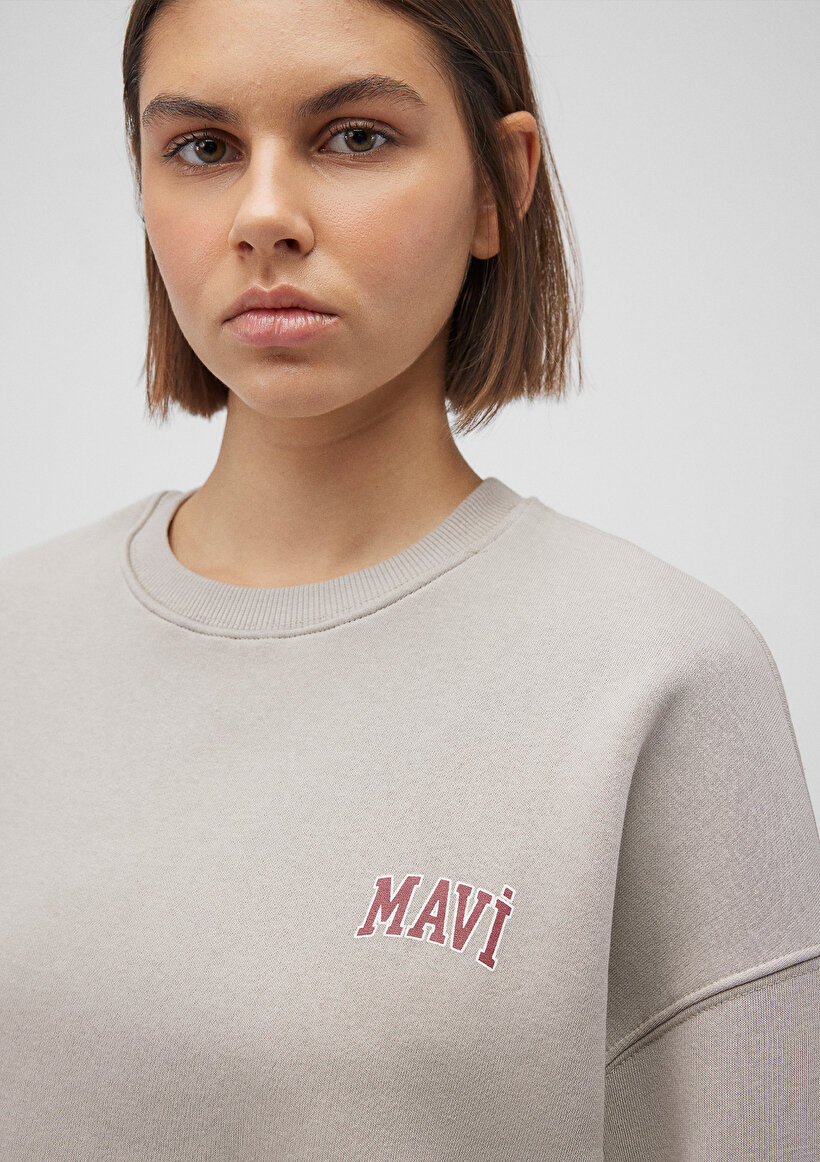 Mavi Logo Baskılı Gri Sweatshirt_4