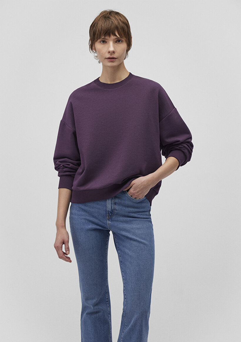 Bisiklet Yaka Mor Basic Sweatshirt_1