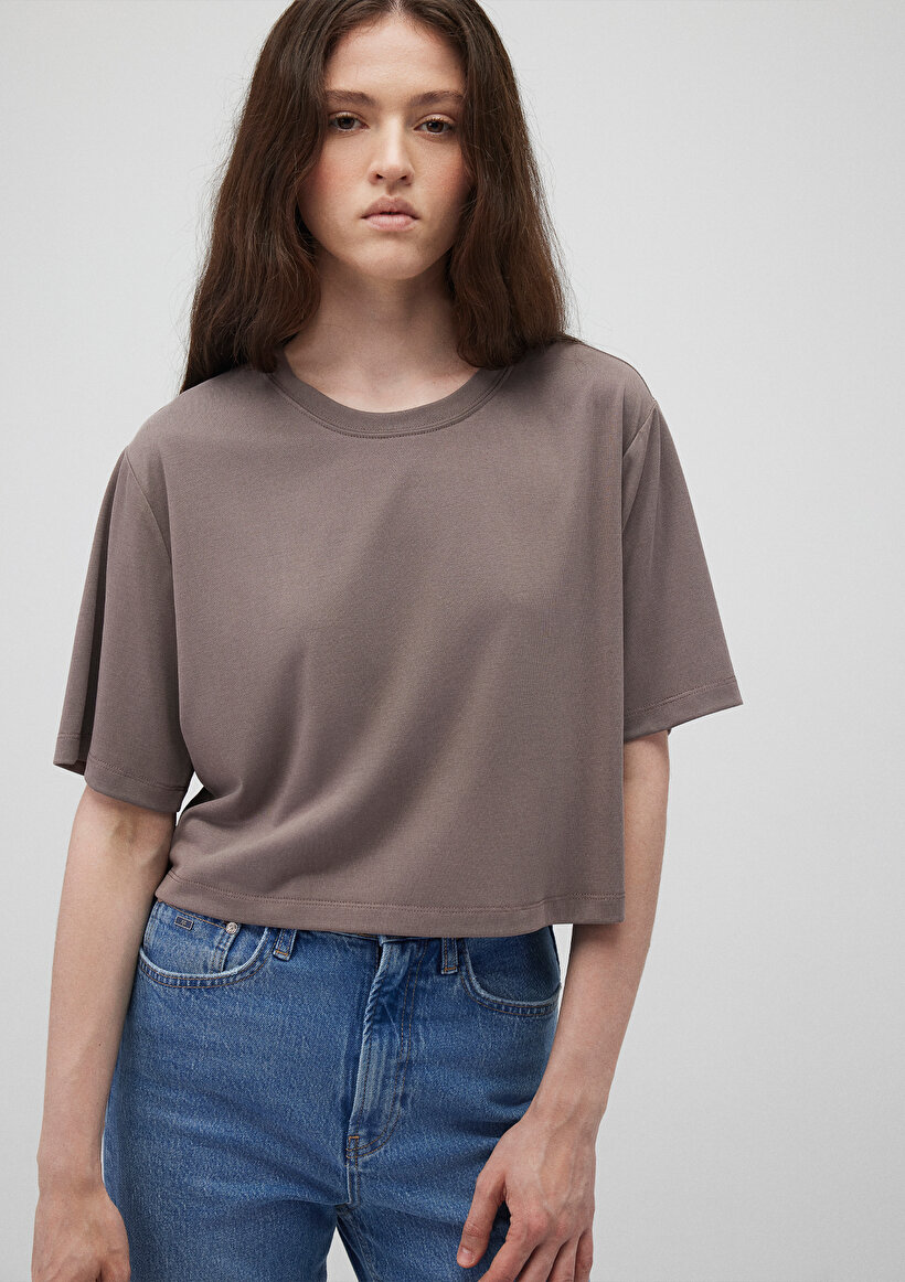 Lux Touch TENCEL TM Kahverengi Basic Crop Tişört_0