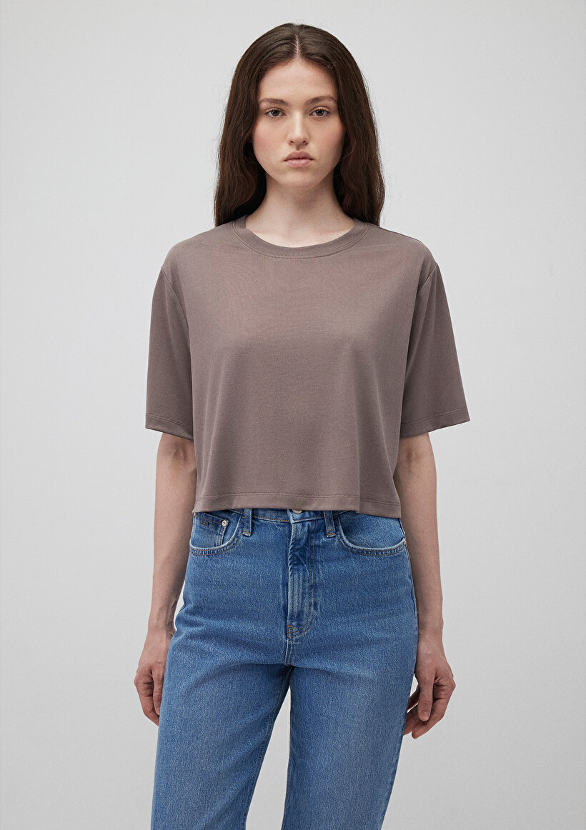 Lux Touch TENCEL TM Kahverengi Basic Crop Tişört_2