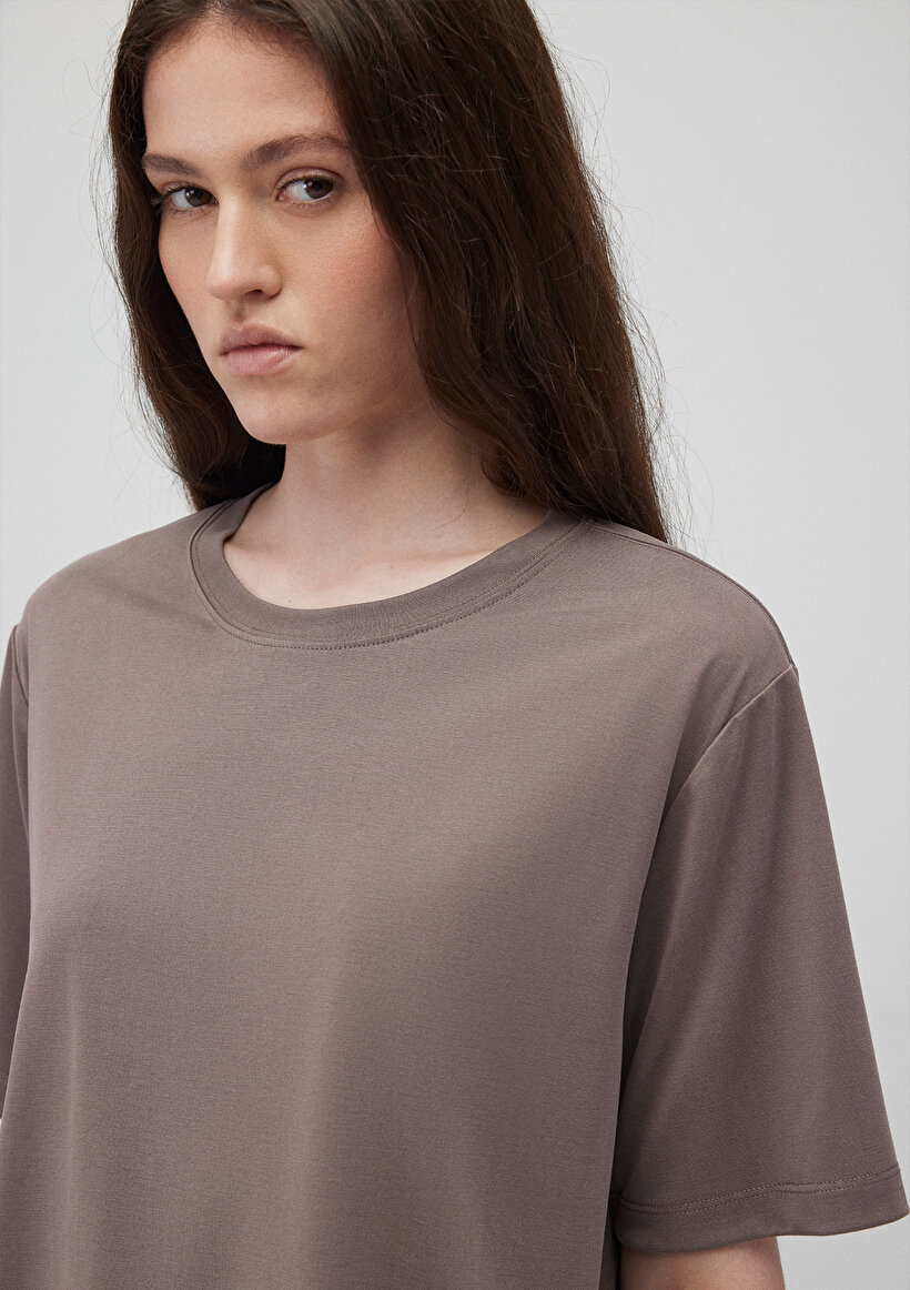 Lux Touch TENCEL TM Kahverengi Basic Crop Tişört_4