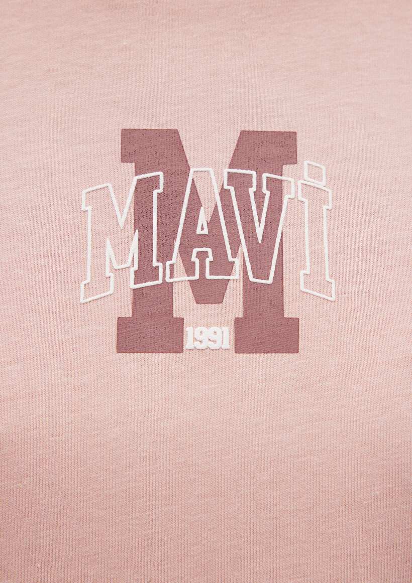 Mavi Logo Baskılı Pembe Tişört_5