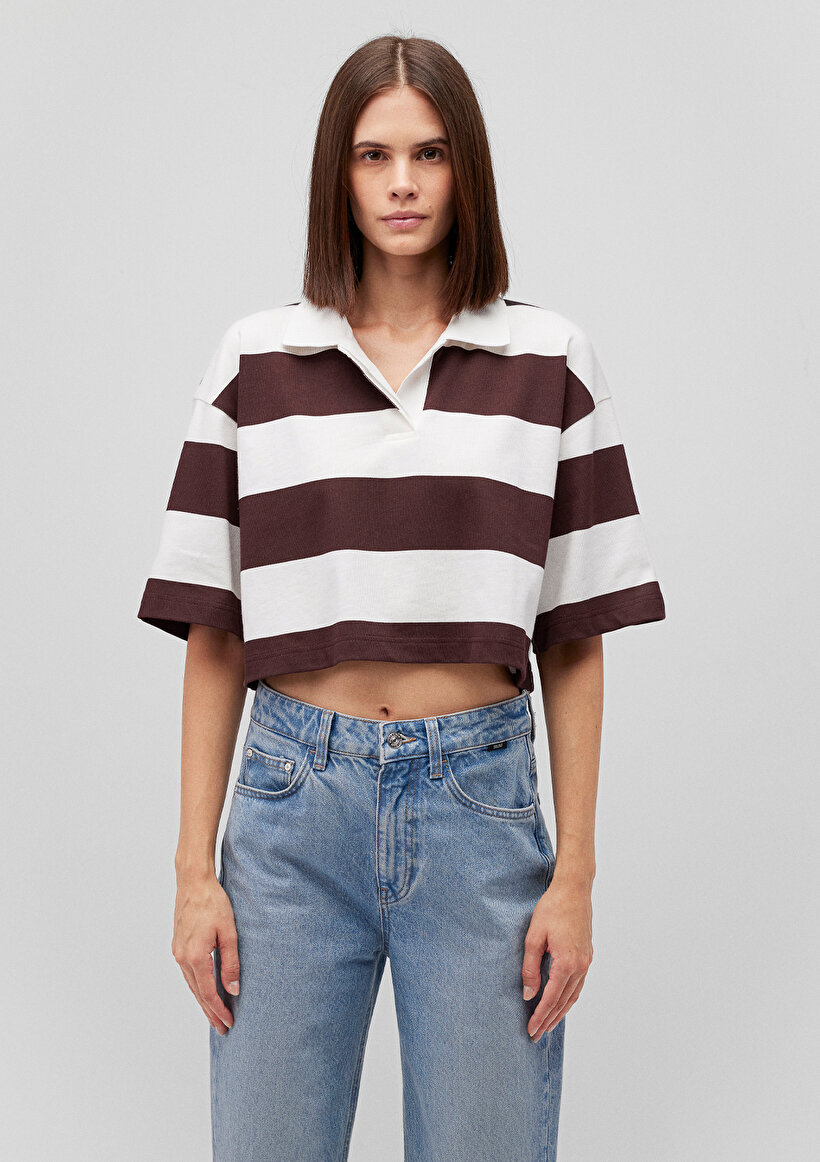 Çizgili Crop Polo Tişört_2