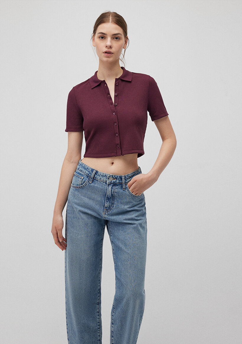 Bordo Crop Polo Tişört