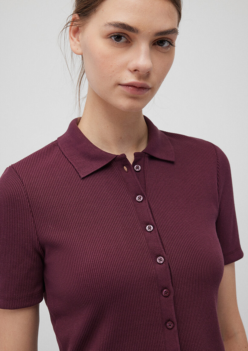 Bordo Crop Polo Tişört_4