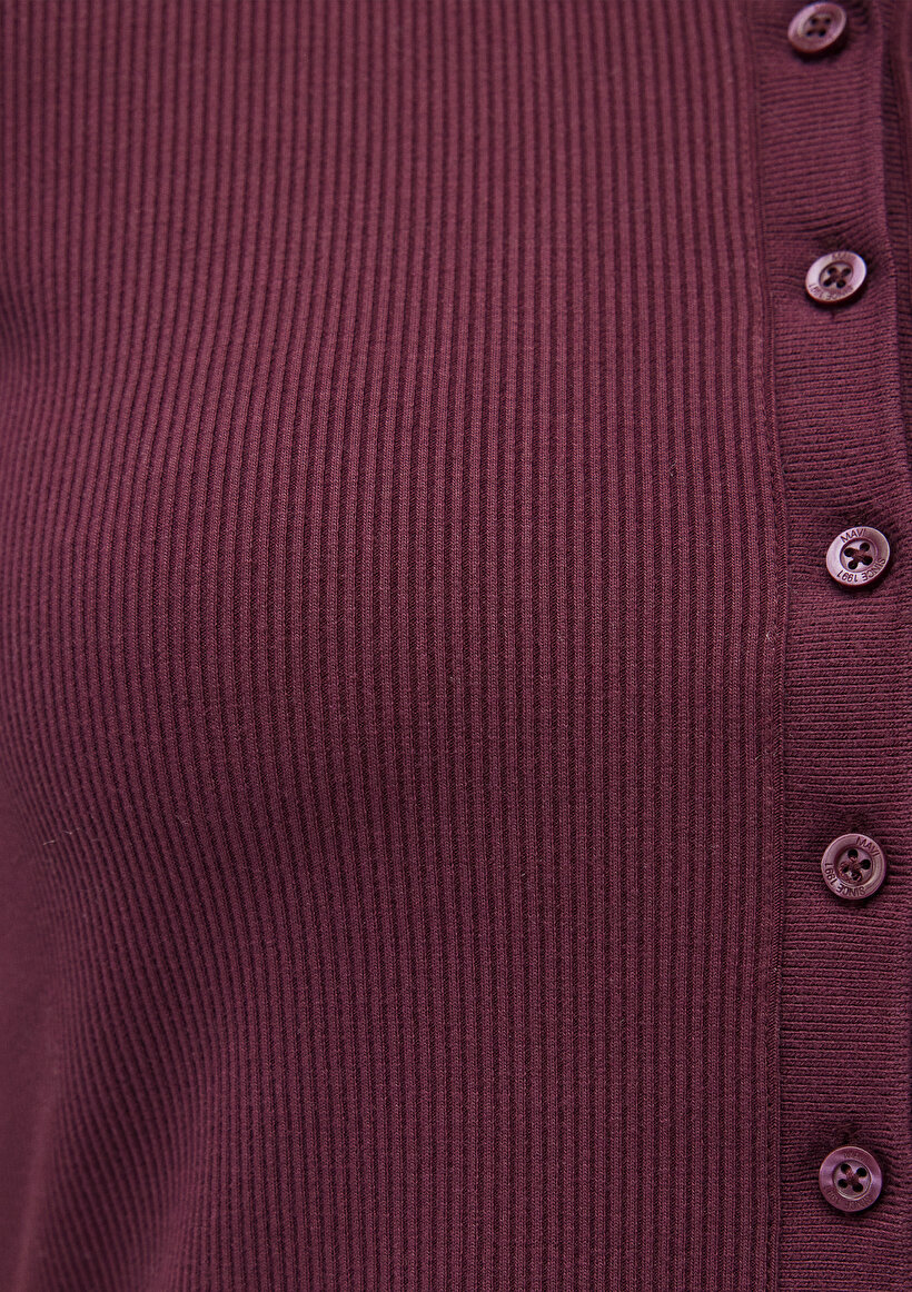 Bordo Crop Polo Tişört_5