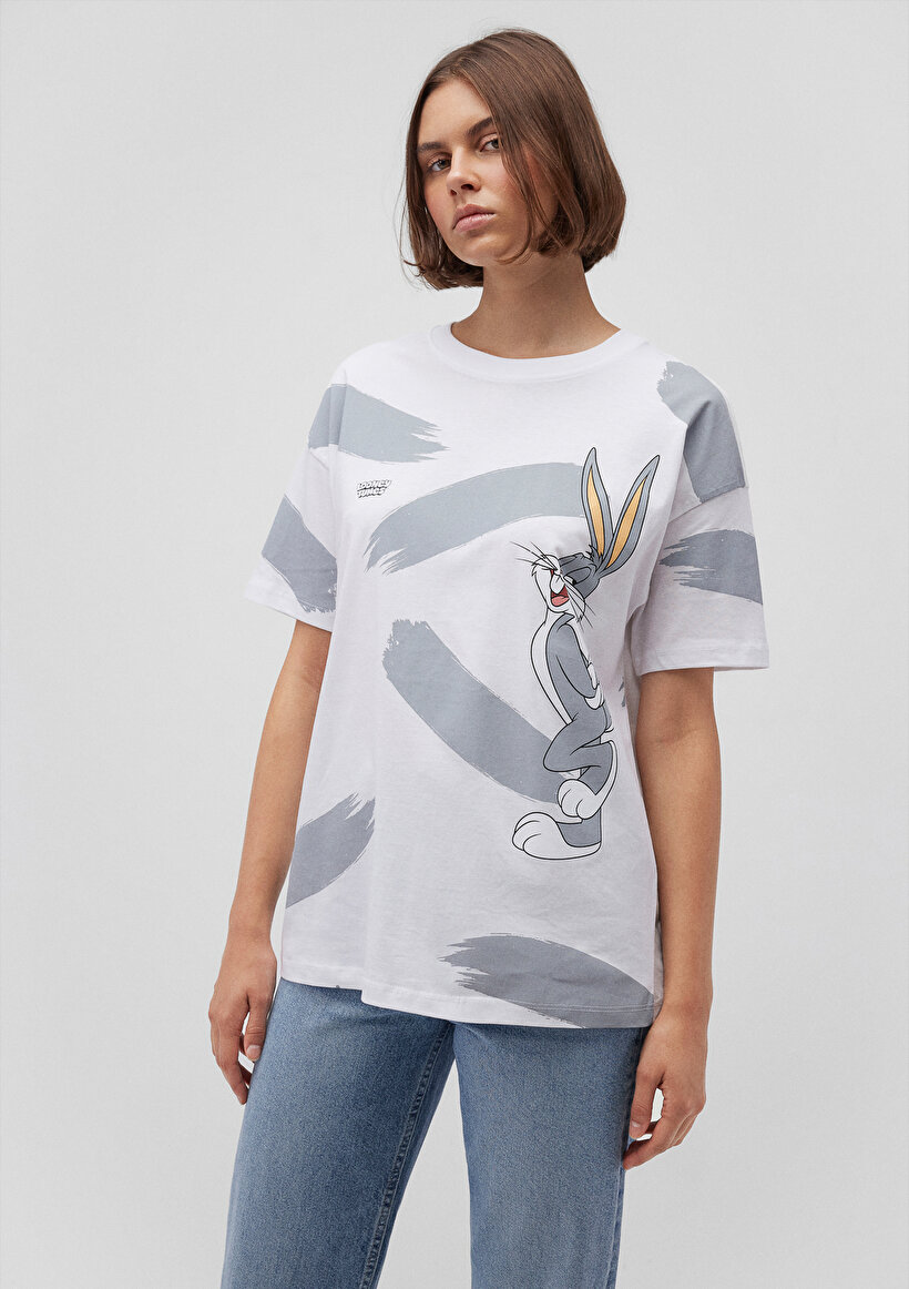 Bugs Bunny Baskılı Beyaz Tişört_1