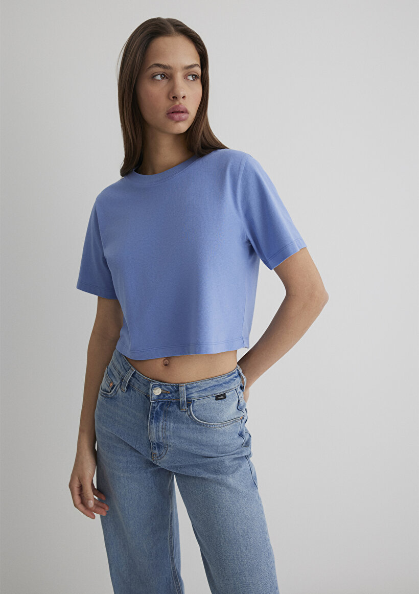 Mavi Crop Basic Tişört - 0