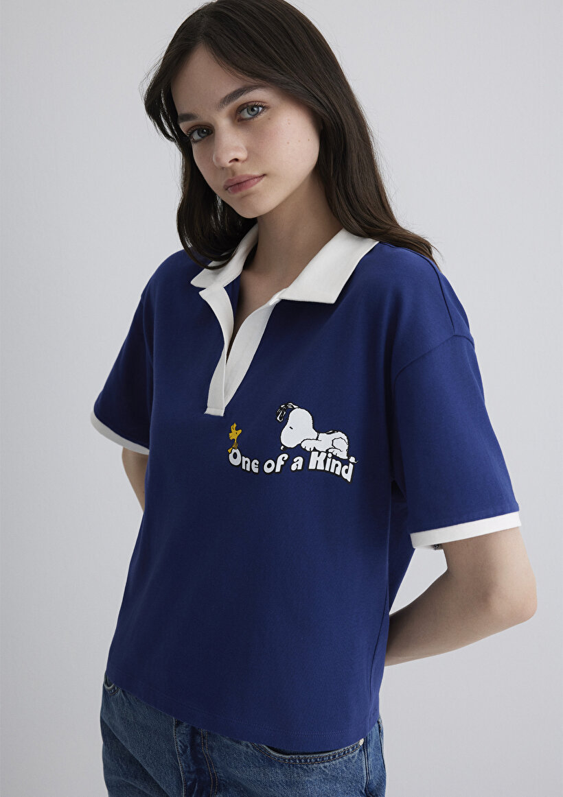 Snoopy Baskılı Lacivert Tişört - 0