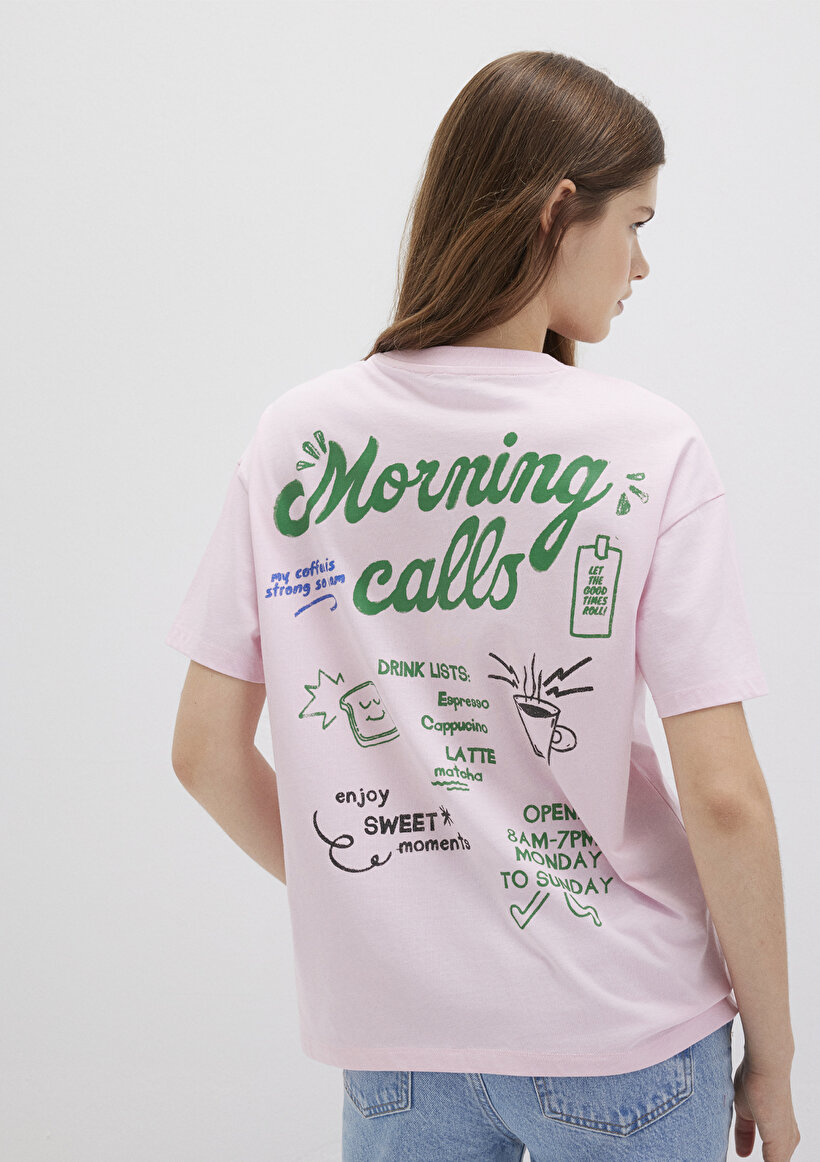 Morning Calls Baskılı Pembe Tişört - 0