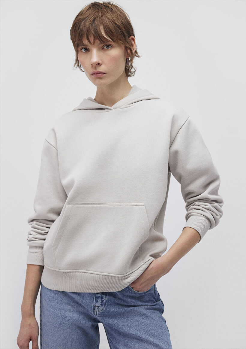 Kapüşonlu Gri Basic Sweatshirt - 0