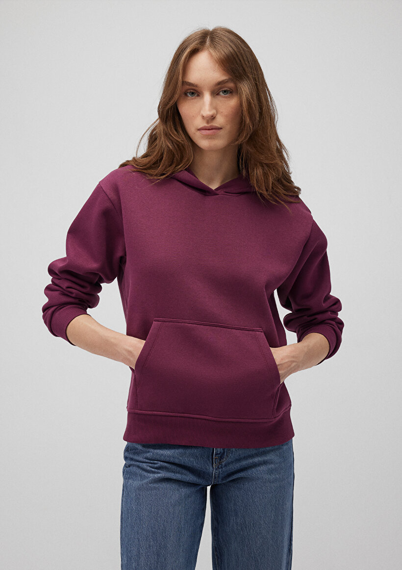 Kapüşonlu Mor Basic Sweatshirt