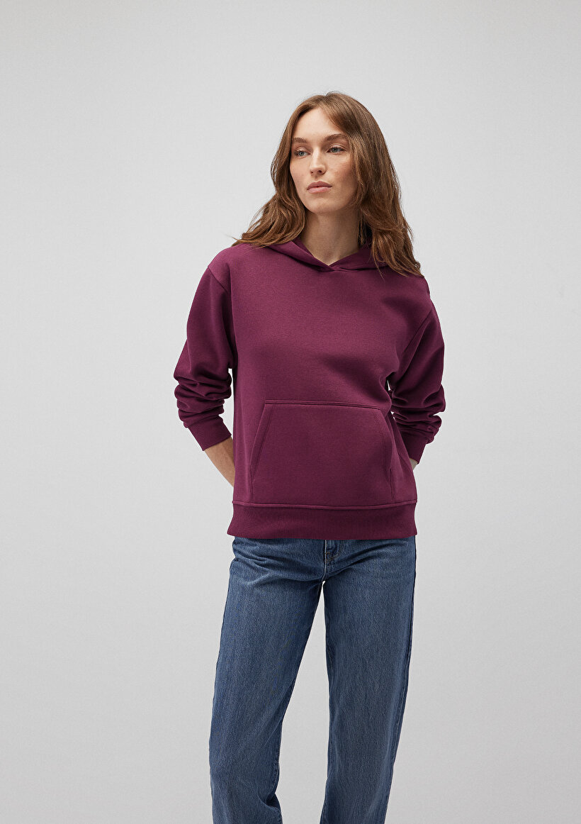 Kapüşonlu Mor Basic Sweatshirt_1