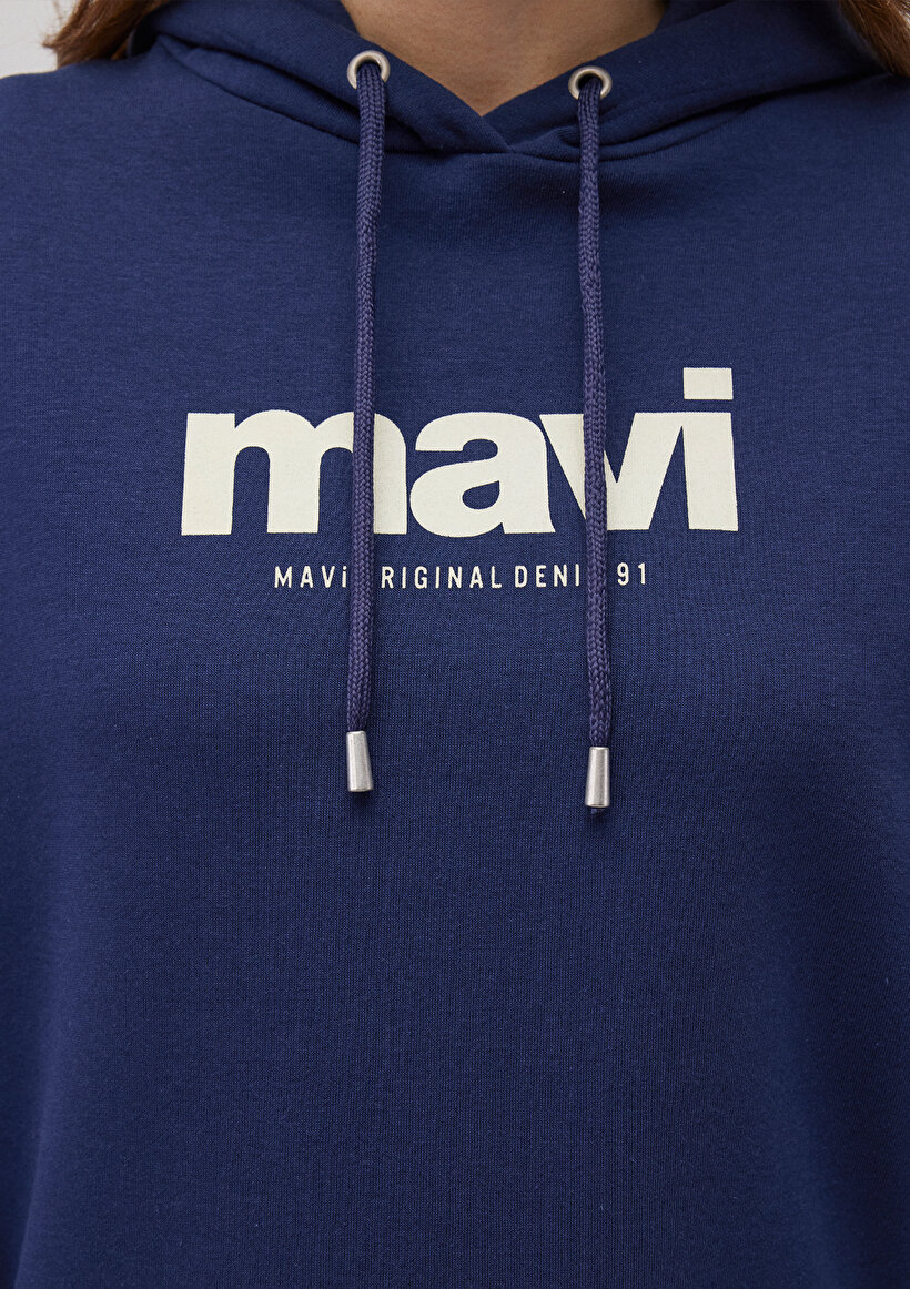 Mavi Logo Baskılı Kapüşonlu Lacivert Sweatshirt_5