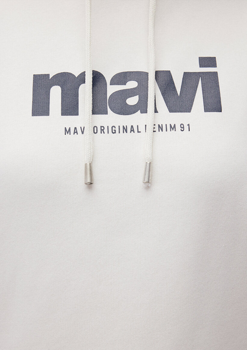 Mavi Logo Baskılı Kapüşonlu Ekru Sweatshirt_6