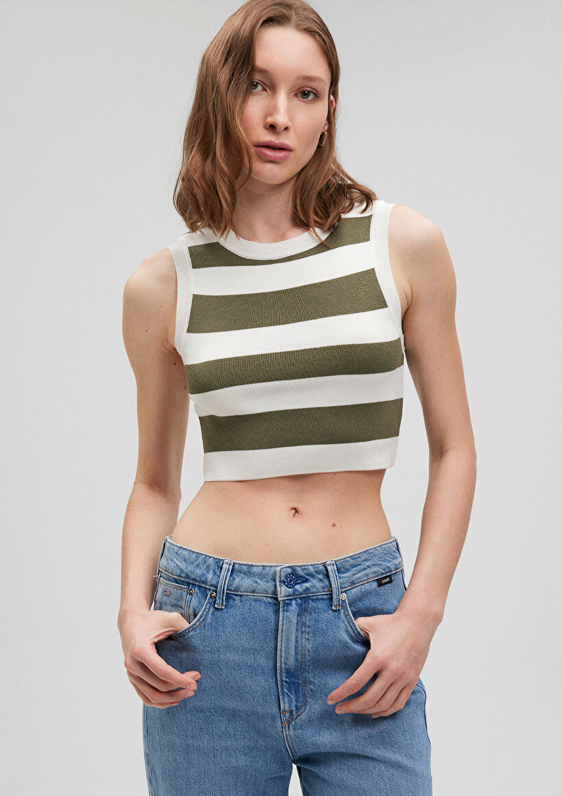 Çizgili Crop Triko Top_0