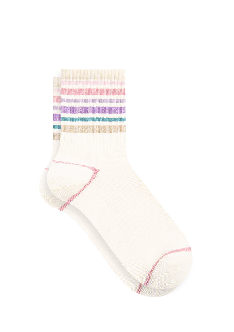 Şerit Detaylı Beyaz Soket Çorap - 0