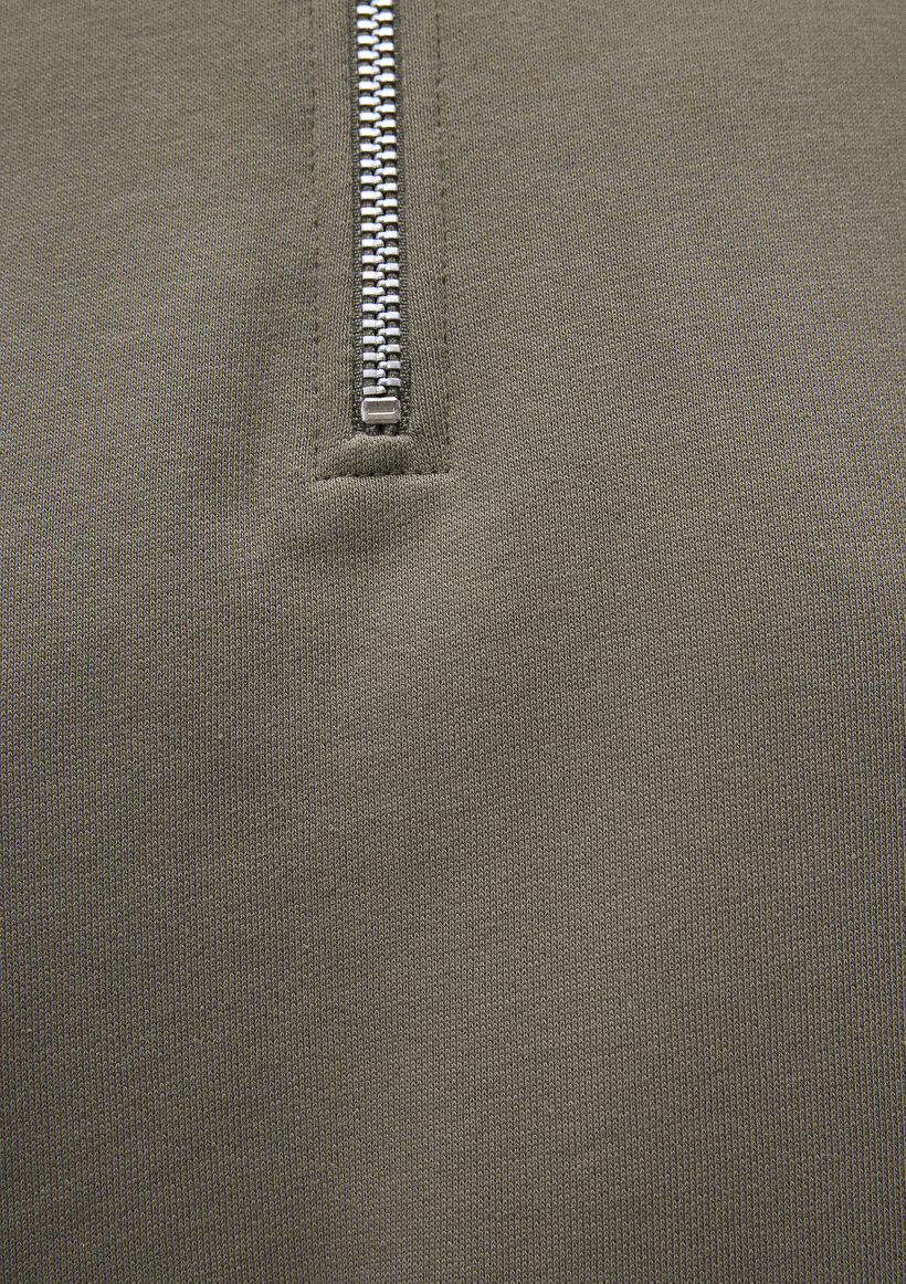 Yarı Fermuarlı Yeşil Basic Sweatshirt_5