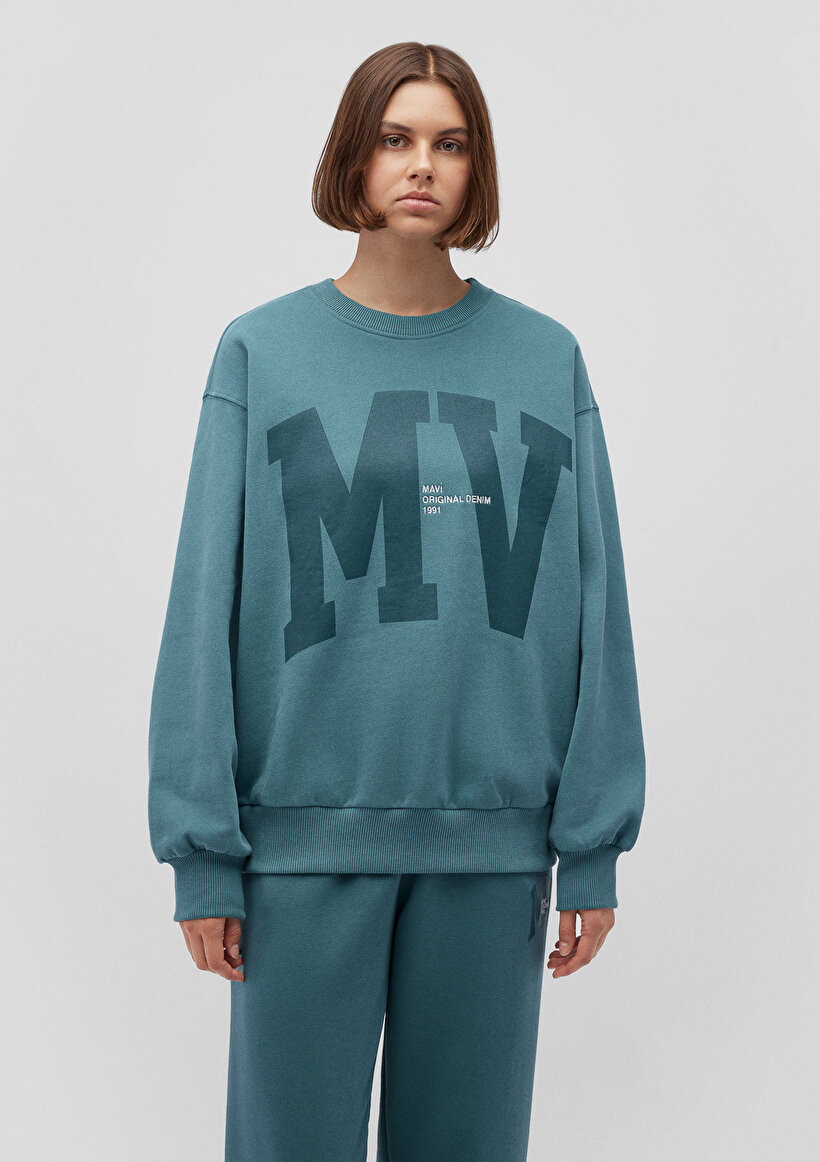 MV Logo Baskılı Yeşil Sweatshirt_2