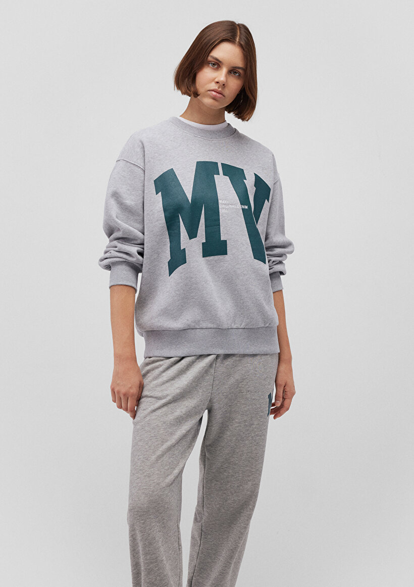 MV Logo Baskılı Gri Sweatshirt