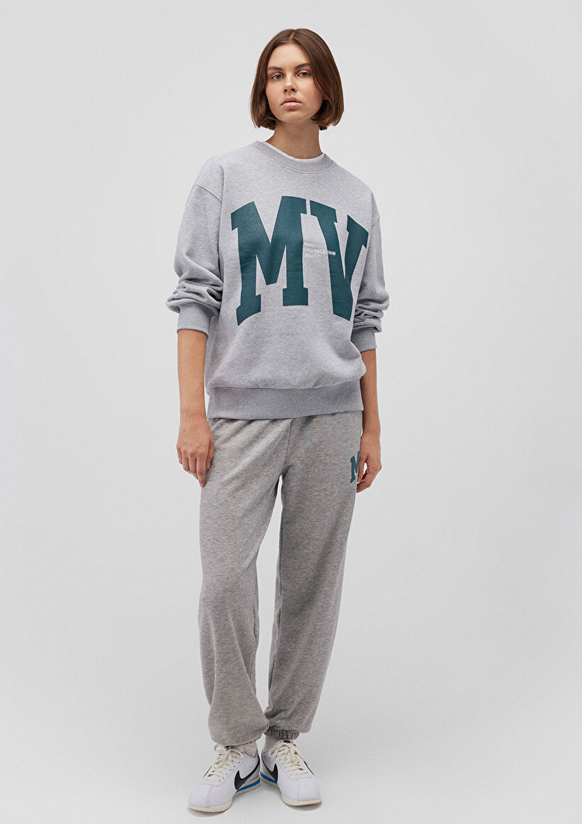 MV Logo Baskılı Gri Sweatshirt_1