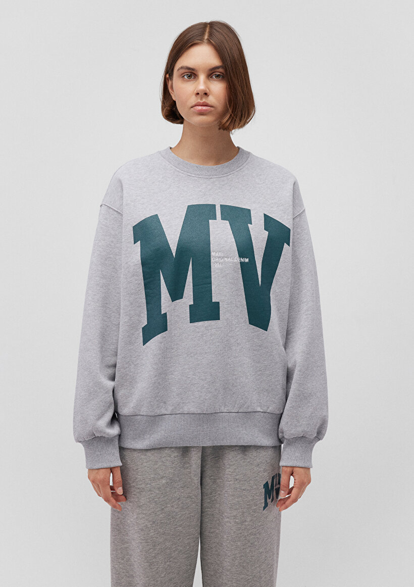 MV Logo Baskılı Gri Sweatshirt_2