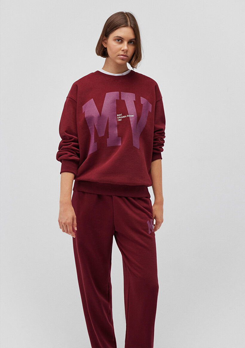 MV Logo Baskılı Bordo Sweatshirt_1