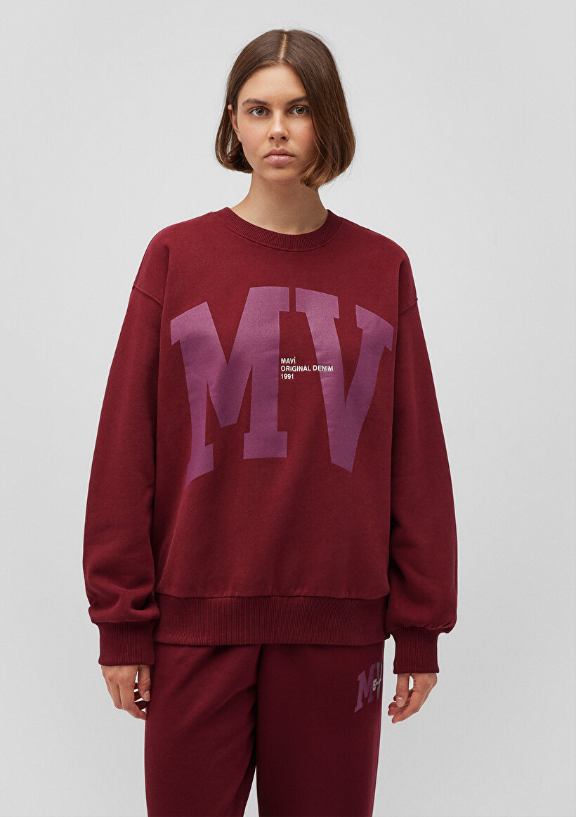 MV Logo Baskılı Bordo Sweatshirt_2