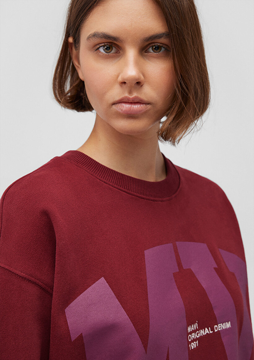 MV Logo Baskılı Bordo Sweatshirt_4