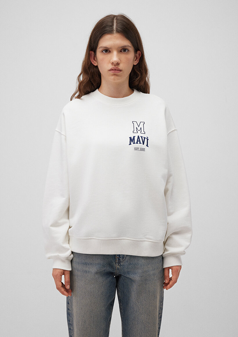 Mavi Logo Baskılı Beyaz Sweatshirt_3