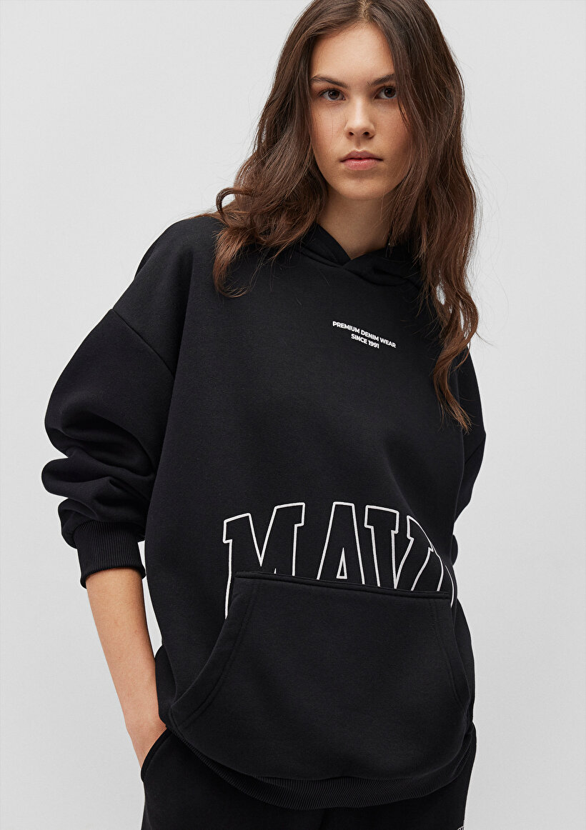 Mavi Logo Baskılı Siyah Sweatshirt - 0