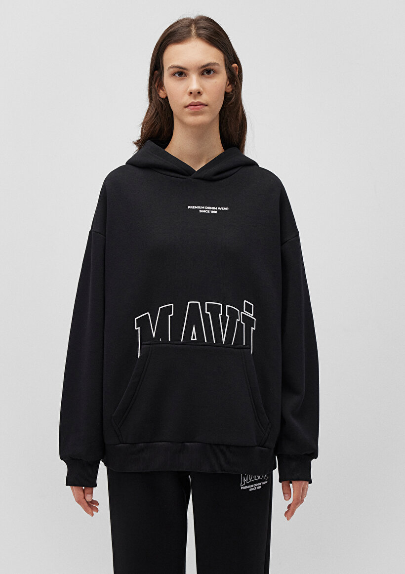 Mavi Logo Baskılı Siyah Sweatshirt_2