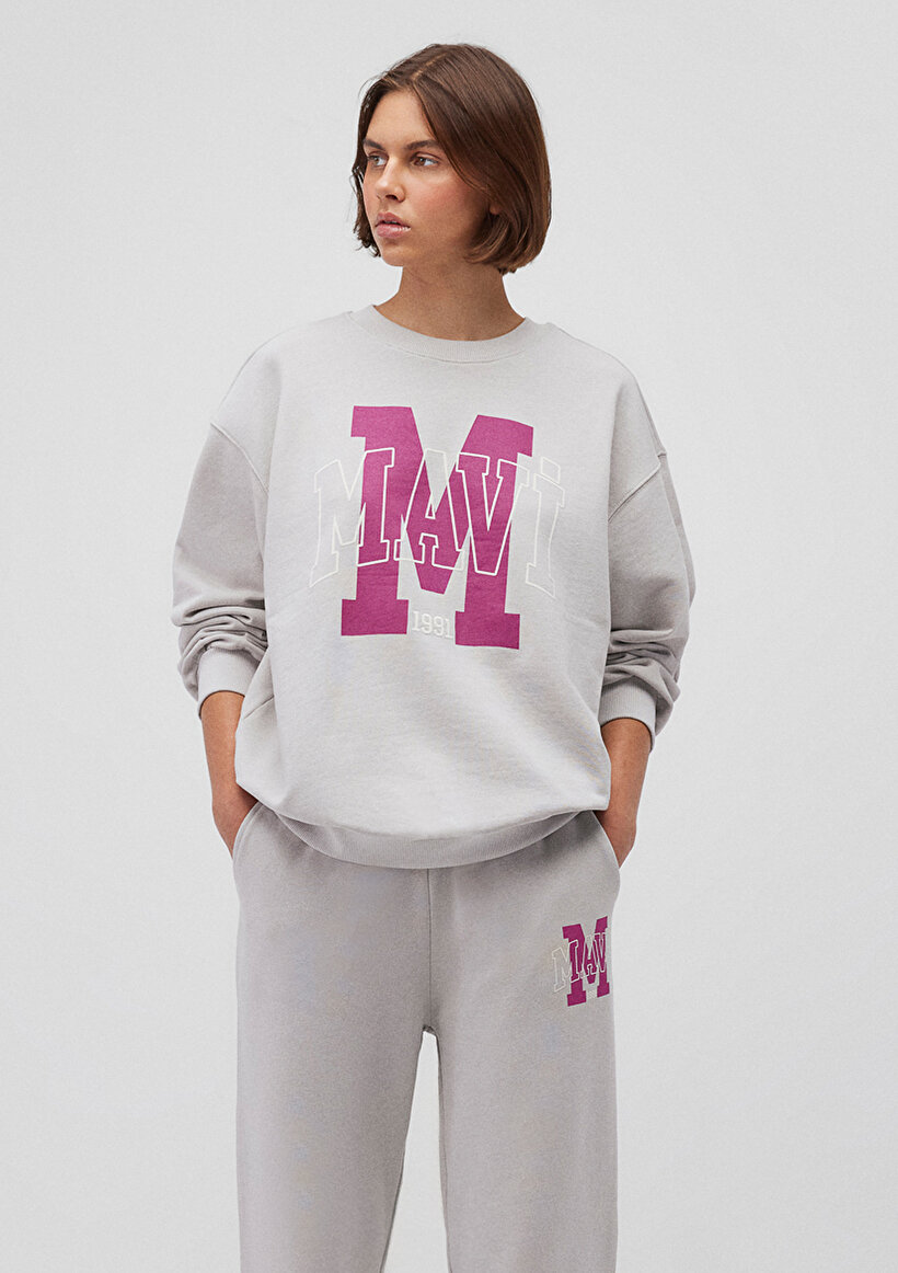 Mavi Logo Baskılı Gri Sweatshirt_0