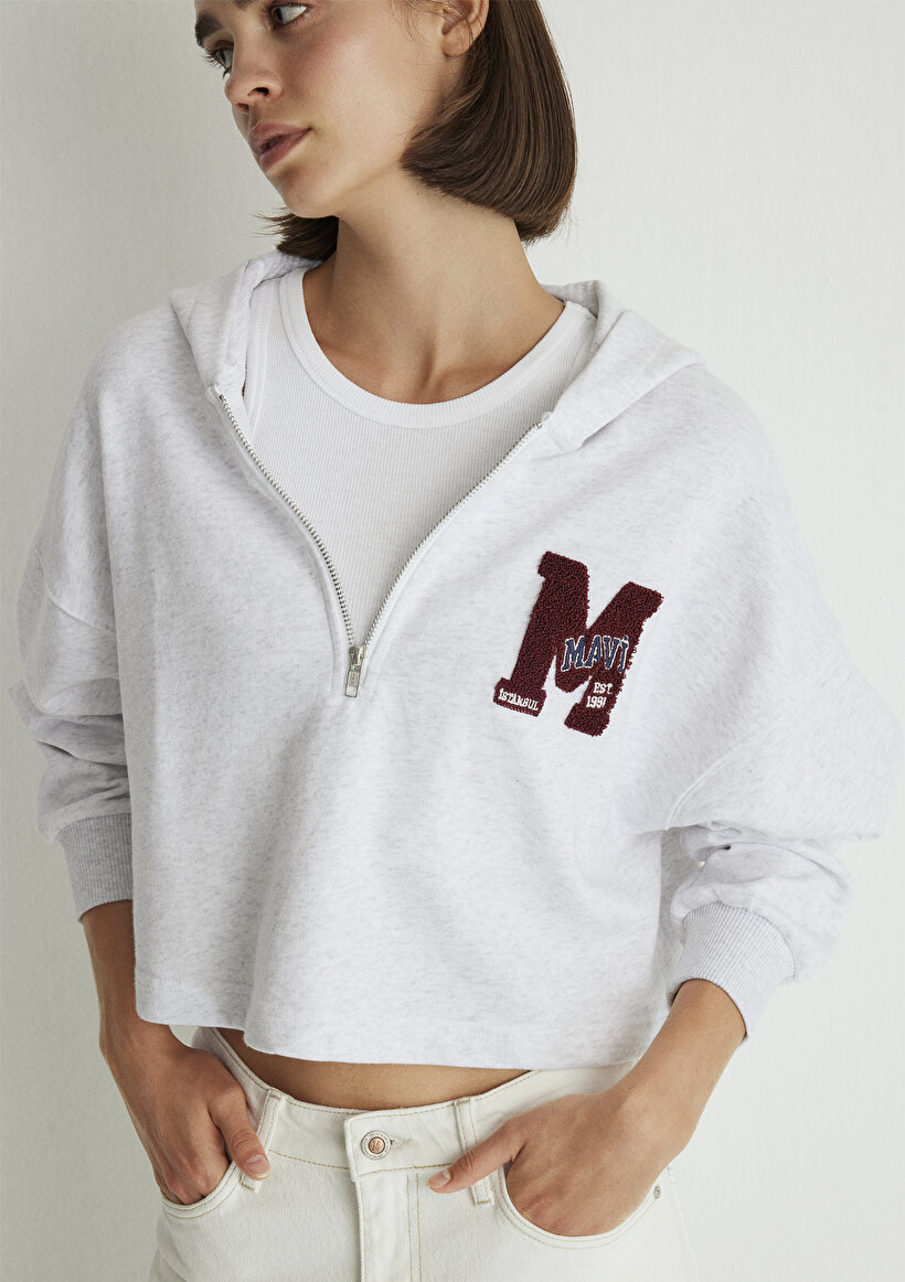 M Patchli Yarı Fermuarlı Gri Sweatshirt_1