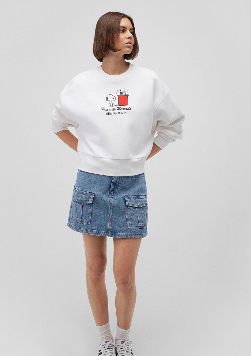 Snoopy Baskılı Beyaz Sweatshirt