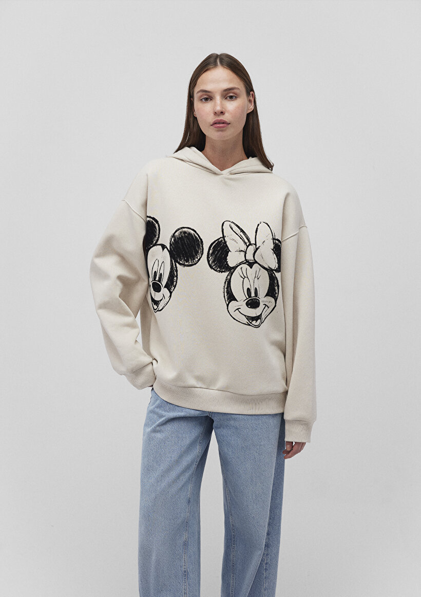 Mickey ve Minnie Mouse Baskılı Bej Sweatshirt_1