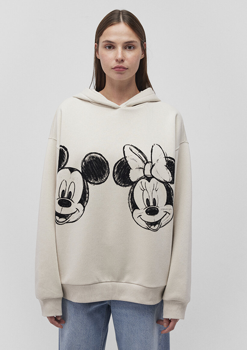 Mickey ve Minnie Mouse Baskılı Bej Sweatshirt_2