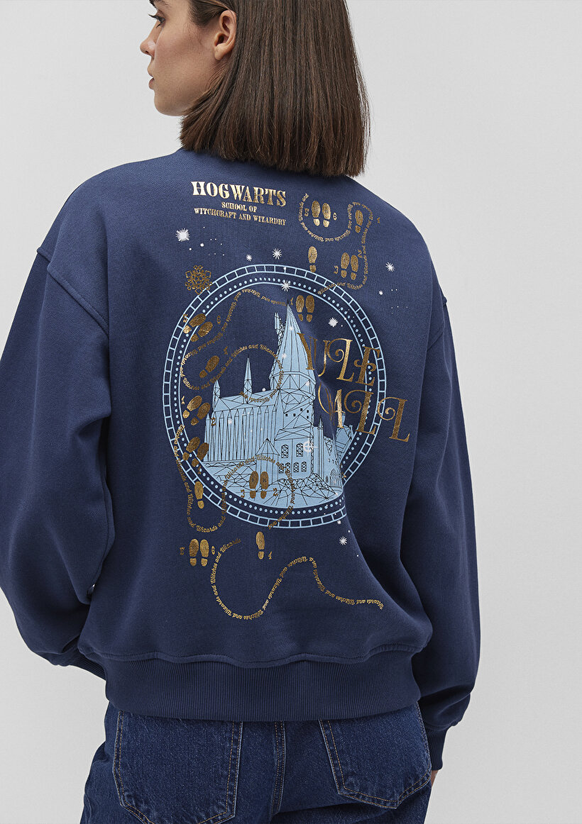 Hogwarts Baskılı Lacivert Sweatshirt