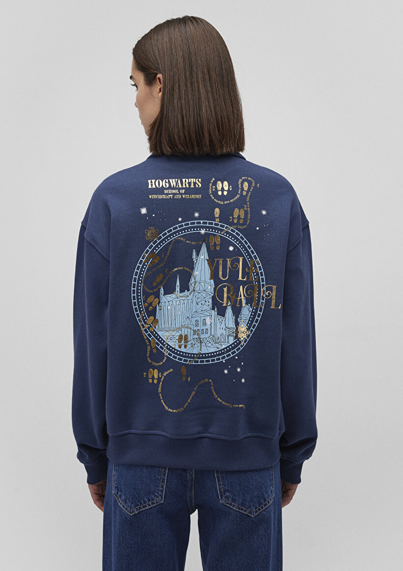 Hogwarts Baskılı Lacivert Sweatshirt_3